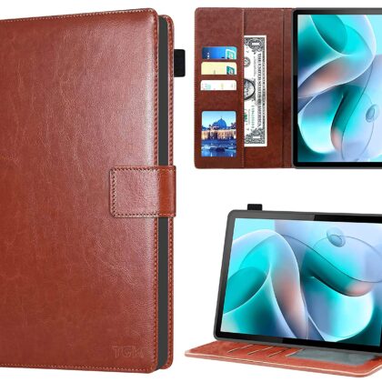TGK Multi Protective Wallet Leather Flip Stand Case Cover for Motorola Moto Tab G70 LTE 11 inch Tablet, Brown