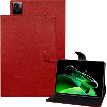 TGK Plain Design with Viewing Stand Protective Leather Flip Case Cover for Realme Pad X 11 inch Tablet with Precise Cutouts (Red)