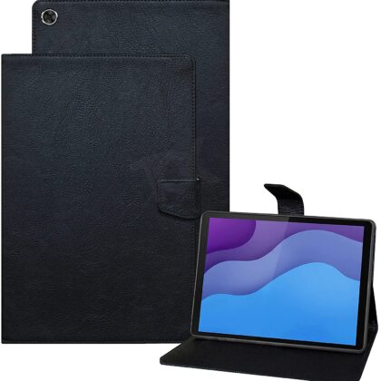 TGK Plain Design Leather Flip Stand Case Cover for Lenovo Tab M10 HD 2nd Gen TB-X306X / Smart Tab M10 HD 2nd Gen TB-X306F (Black)