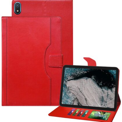 TGK Multi-Angle with Viewing Stand Leather Flip Case Cover for Nokia T20 Tab 10.36 Inch 2021 Model TA-1392 TA-1394 TA-1397 / Nokia Tab T20 10.4 inch Tablet – Red