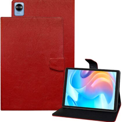 TGK Plain Design Leather Flip Stand Case Cover for Realme Pad Mini 3 / Realme Pad Mini 4 8.68 inch Tablet (Red)