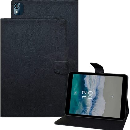 TGK Plain Design Leather Protective Cover with Viewing Stand Back Flip Stand Case Cover for Nokia Tab T10 8 inch Tablet TA-1472 with Precise Cutouts (Black)
