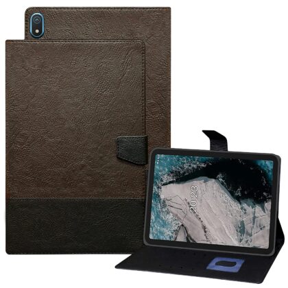 TGK Dual Color Design Leather Flip Case Cover for Nokia Tab T20 10.36 inch Tablet (Brown, Black)