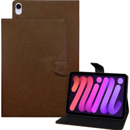 TGK Plain Design Leather Flip Stand Case Cover for iPad Mini 6 (8.3 inch, 6th Gen) Brown