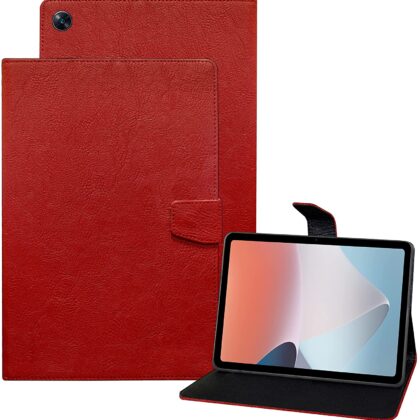 TGK Plain Design with Viewing Stand Protective Leather Flip Case Cover for Oppo Pad Air 10.36 inch Tab with Precise Cutouts (Red)