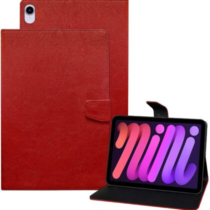TGK Plain Design Leather Flip Stand Case Cover for iPad Mini 6 (8.3 inch, 6th Gen) Red