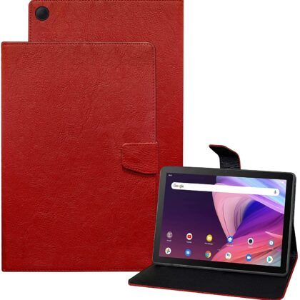 TGK Plain Design Leather Flip Stand Case Cover for TCL Tab 10 FHD Tablet (Red)