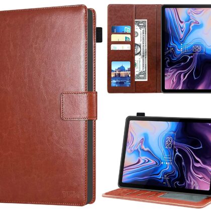 TGK Multi Protective Wallet Leather Flip Stand Case Cover for TCL 10 TAB Max 10.36 inches Tablet, Brown
