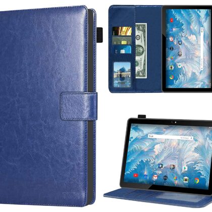 TGK Multi Protective Leather Case with Viewing Stand and Card Slots Flip Cover Compatible for Acer One 10 T4-129L 10 inch Tablet (Blue)