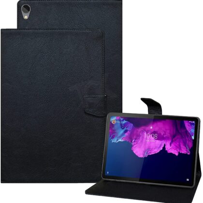 TGK Plain Design Leather Folio Flip Case with Viewing Stand Protective Cover for Lenovo Tab P11/P11 Plus 11 inch TB-J606F/J606X (Black)