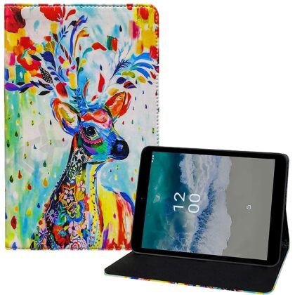 TGK Printed Classic Design with Viewing Stand Leather Flip Case Cover for Nokia Tab T10 8 inch Tablet TA-1472 (Deer Painting)