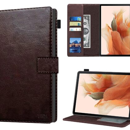 TGK Multi Protective Wallet Leather Flip Stand Case Cover for Samsung Galaxy Tab S8 Plus/S7 Plus/S7 FE 12.4 inch, Chocolate Brown