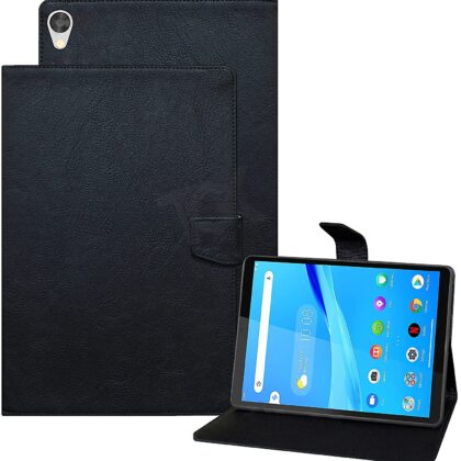 TGK Plain Design Leather Flip Stand Case Cover for Lenovo Tab M8 FHD Cover 8 inch (2nd Gen) TB-8705F, TB-8705N, TB-8705X (Black)