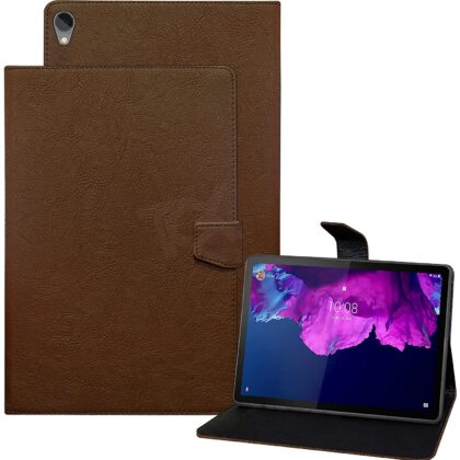 TGK Plain Design Leather Flip Stand Case Cover for Lenovo Tab P11/P11 Plus 11 inch TB-J606F/J606X (Brown)