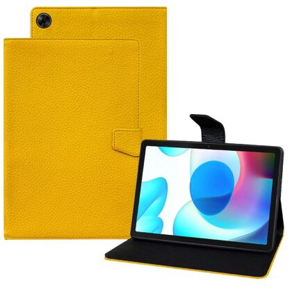 TGK Texture Leather Case with Viewing Stand Flip Cover for Realme Pad 10.4 inch Tablet [RMP2102/ RMP21023] Yellow