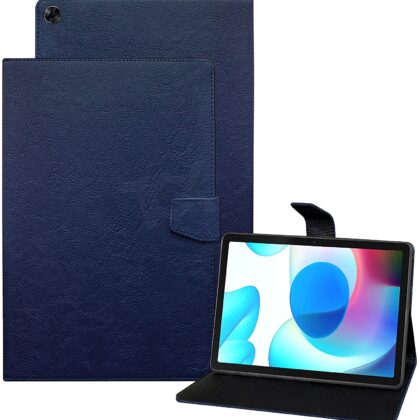 TGK Plain Design Leather Folio Flip Case with Viewing Stand Protective Cover for Realme Pad 10.4 inch Tablet [RMP2102/ RMP21023] Blue