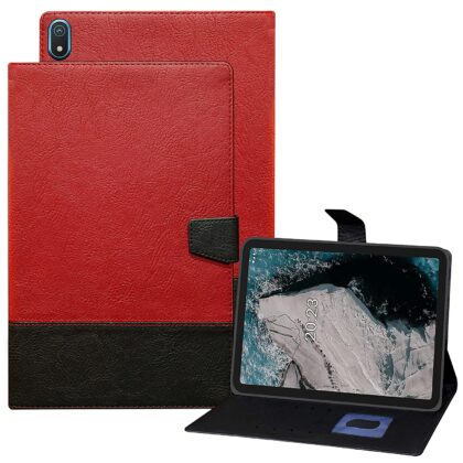 TGK Dual Color Design Leather Flip Case Cover for Nokia Tab T20 10.36 inch Tablet (Red, Black)