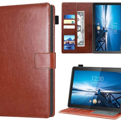 TGK Multi Protective Wallet Leather Flip Stand Case Cover for Lenovo M10 FHD REL Tablet 10.1″ TB-X605FC/X605LC 20.65 cm, Brown