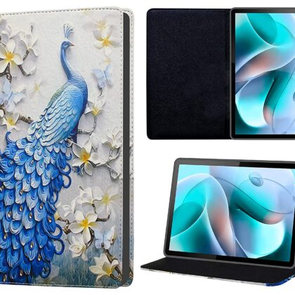 TGK Printed Classic Design Leather Stand Flip Case Cover for Motorola Moto Tab G70 LTE 11 inch Tablet (Peacock Pattern)