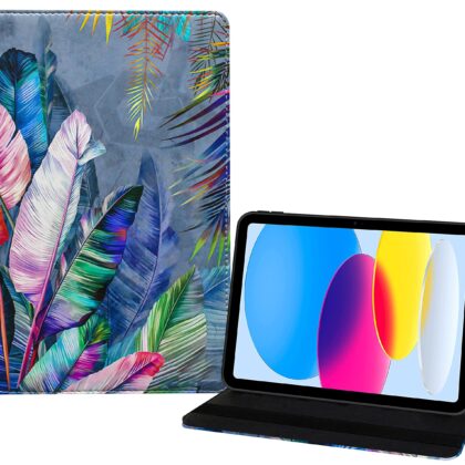 TGK Printed Classic Design Leather Stand Flip Case Cover for iPad 10th Generation 10.9 inch 2022 (Colorful Feathers)