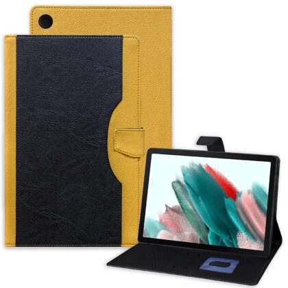 TGK Dual Color Multi-Angle Viewing Smart Stand Leather Back Flip Stand Case Cover for Samsung Galaxy Tab A8 10.5 Inch 2022 (SM-X200/SM-X205/SM-X207) (Black, Yellow)