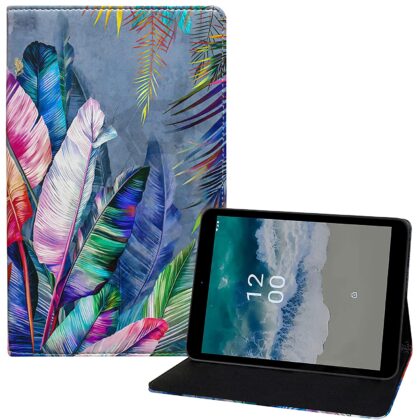 TGK Printed Classic Design with Viewing Stand Leather Flip Case Cover for Nokia Tab T10 8 inch Tablet TA-1472 (Colorful Feathers)