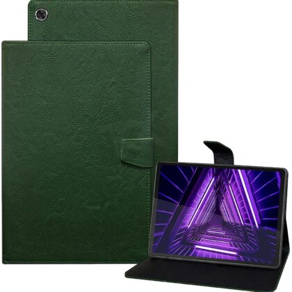 TGK Plain Design Leather Flip Stand Case Cover for Lenovo Tab M10 FHD Plus Cover 1st & 2nd Gen 10.3 inch Tablet [Model TB-X606V / TB-X606F / TB-X606X] Green