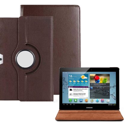 TGK 360 Degree Rotating Leather Smart Rotary Swivel Stand Case Cover for Samsung Galaxy Tab 2 10.1-inch GT-P5100, GT-P5110, GT-P5113, GT-P5113TSYXAR, GT-P5100TSAXSA, GT-P5100TSABTU, GT-P5110ZWAXSA, P7500, P7510 – Brown