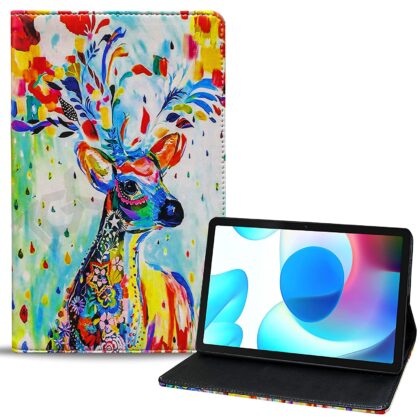 TGK Printed Classic Design Leather Stand Flip Case Cover for Realme Pad 10.4 inch (Deer Painting)