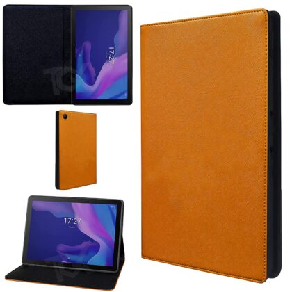 TGK Classy Design Leather TPU Back Flip Stand Case Cover for Alcatel 1T10 Smart (2nd Gen) Tablet 25.7 cms / 10.1 inch with Precise Cutouts (Orange)