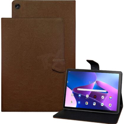 TGK Plain Design Leather Flip Stand Case Cover for Lenovo Tab M10 FHD Plus (3rd Gen) 10.6 inch Tablet TB125FU / TB128XU with Precise Cutouts (Brown)