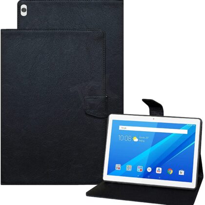 TGK Plain Design Leather Flip Stand Case Cover for Lenovo Tab M10 X505X Cover TB-X505F TB-X505L TB-X505X TB-X605L TB-X605F- Black