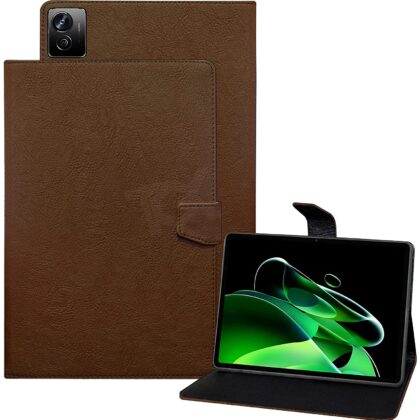 TGK Plain Design with Viewing Stand Protective Leather Flip Case Cover for Realme Pad X 11 inch Tablet with Precise Cutouts (Brown)
