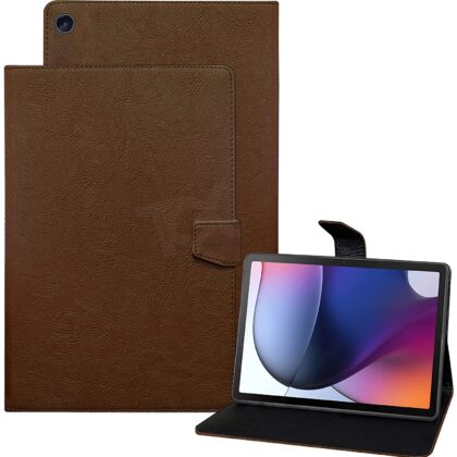 TGK Plain Design Leather Flip Stand Case Cover for Motorola Moto Tab G62 10.6 inch Tablet, Brown