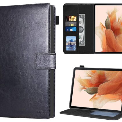 TGK Multi Protective Wallet Leather Flip Stand Case Cover for Samsung Galaxy Tab S8 Plus/S7 Plus/S7 FE 12.4 inch, Black