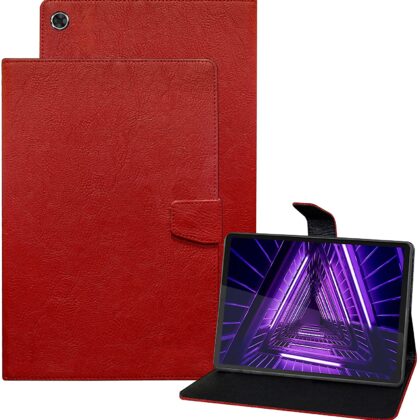 TGK Plain Design Leather Flip Stand Case Cover for Lenovo Tab M10 FHD Plus Cover 1st & 2nd Gen 10.3 inch Tablet [Model TB-X606V / TB-X606F / TB-X606X] Red