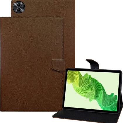 TGK Plain Design Leather Flip Case Cover for realme Pad 2 11.5 inch Tablet (Brown)