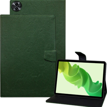 TGK Plain Design Leather Flip Case Cover for realme Pad 2 11.5 inch Tablet (Green)