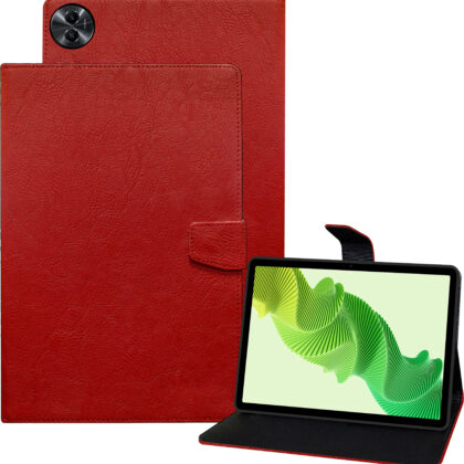 TGK Plain Design Leather Flip Case Cover for realme Pad 2 11.5 inch Tablet (Red)